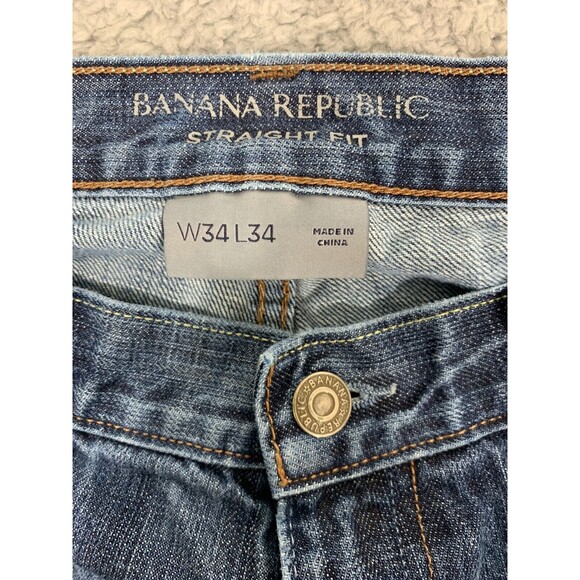 BANANA REPUBLIC Straight Fit 34x34 Distressed Denim Blue Jeans 5 Pockets 2009 - Picture 3 of 12